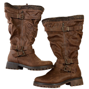 Wide Calf Brown Distressed Leather Boots Women's 7.5 WW